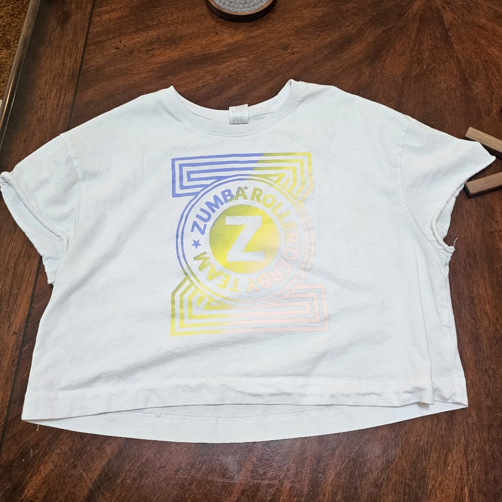 Zumba Fitness White Crop Top with Rainbow Logo